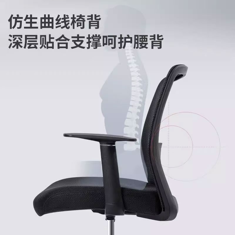 得力87080S人体工学电脑椅/靠背办公椅/职工椅钢制五星脚